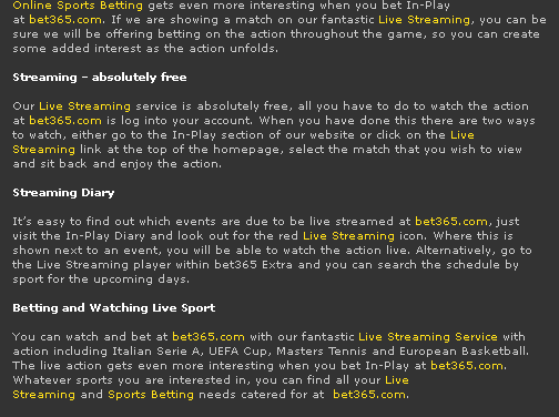 Watch Live Sports Streams At Bet365