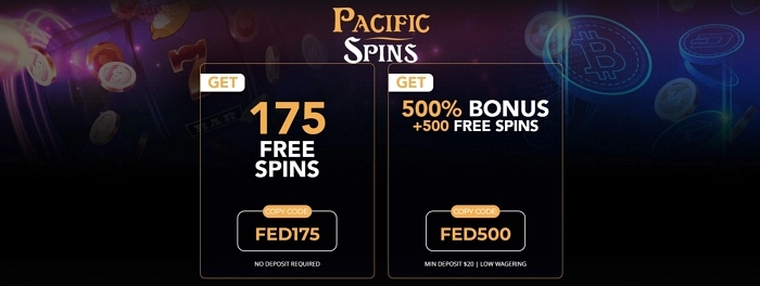 500% Bonus + 500 Free Spins at Pacific Spins Casino